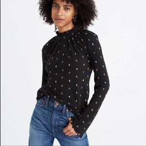 Madewell Texture & Thread Black Floral Mockneck